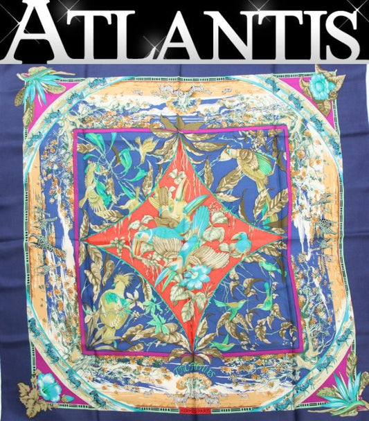 HERMES Carré 90 Tropiques Silk Navy Multi