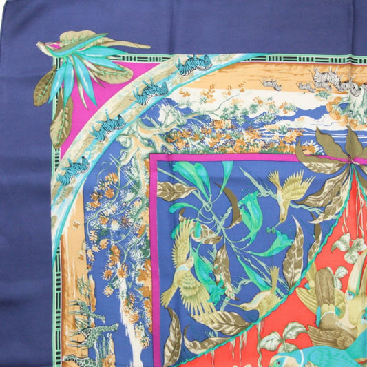 HERMES Carré 90 Tropiques Silk Navy Multi
