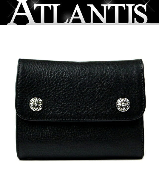 CHROME HEARTS Mini Wave Cross Button Leather Wallet Black