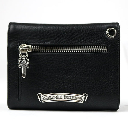 CHROME HEARTS Mini Wave Cross Button Leather Wallet Black