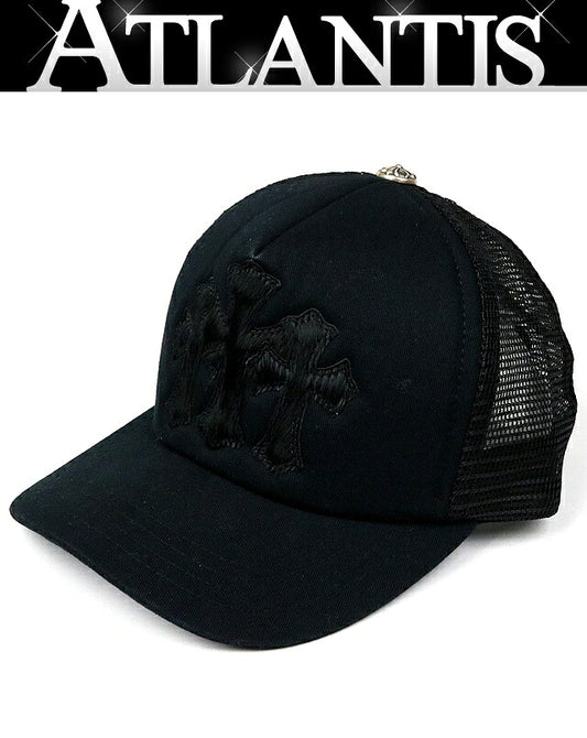 CHROME HEARTS 3 Cemetery Cross Calf Hair Patch Cap Black