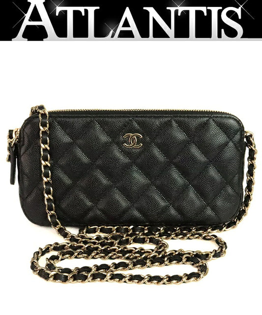 CHANEL Matelasse Caviar Chain Black GHW Wallet