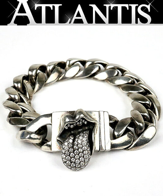 CHROME HEARTS Lip & Tongue Pave Diamond ID Bracelet Silver