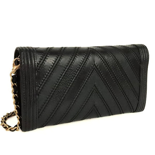 CHANEL Boy Chanel Chevron Lambskin Black Wallet