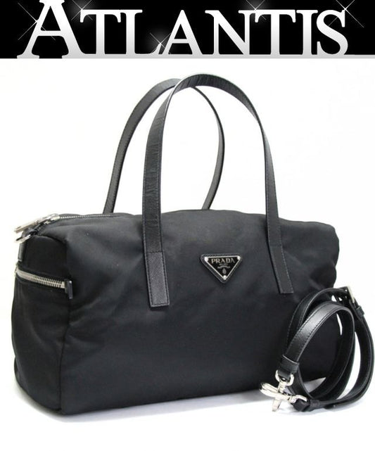 PRADA Triangle Logo Nylon 2-Way Bag Black