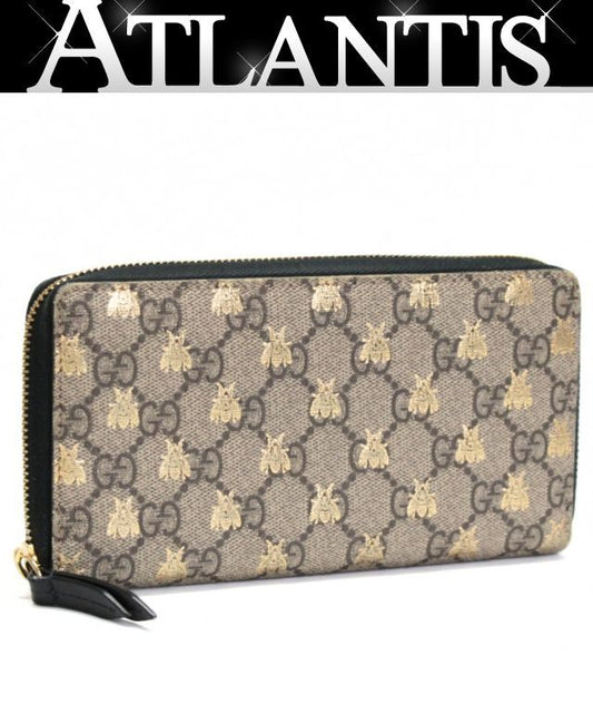 GUCCI GG Supreme Bee Zip Wallet Brown