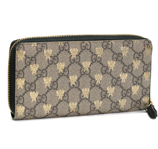 GUCCI GG Supreme Bee Zip Wallet Brown