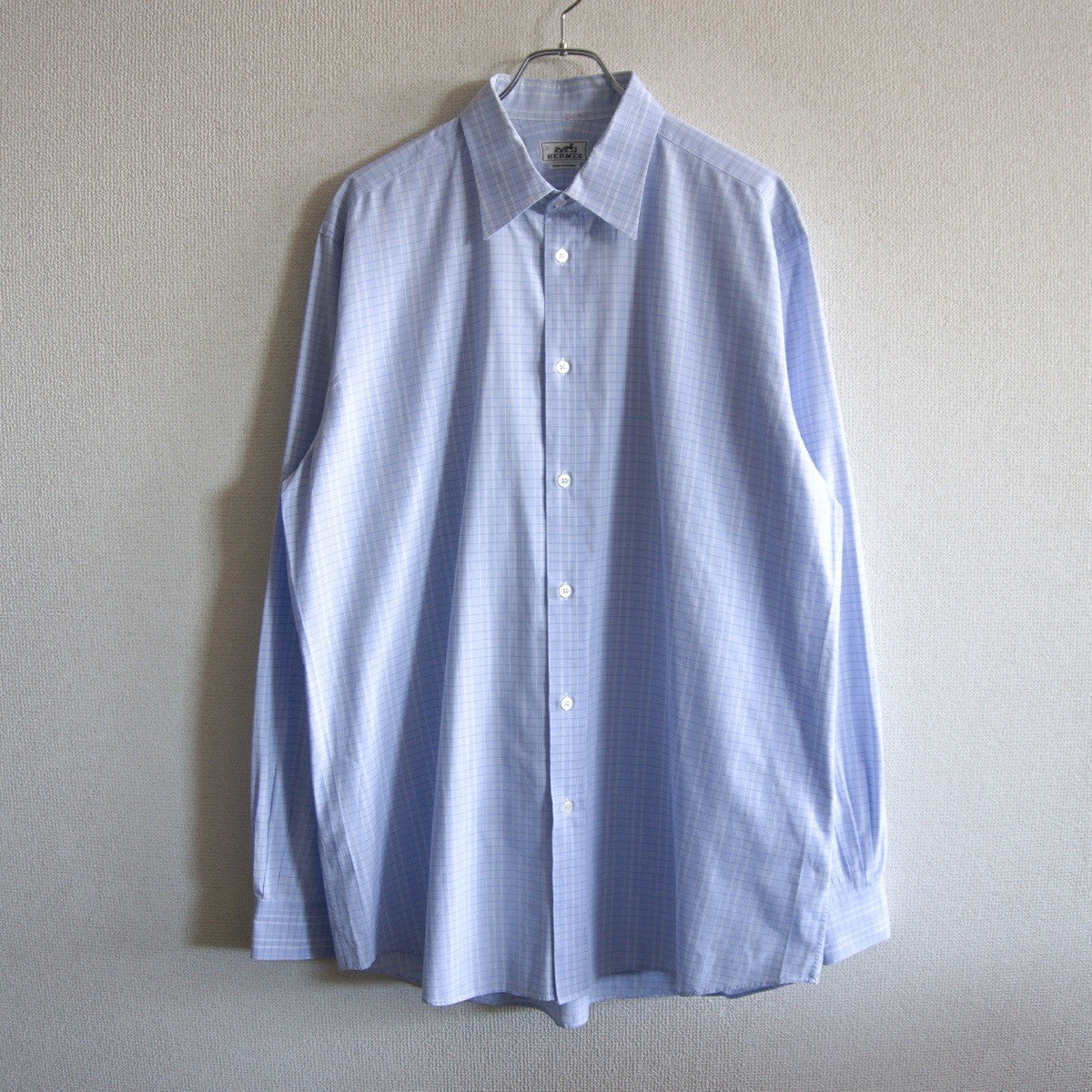 HERMES Sellier Button Cotton Checkered Shirt Size XS