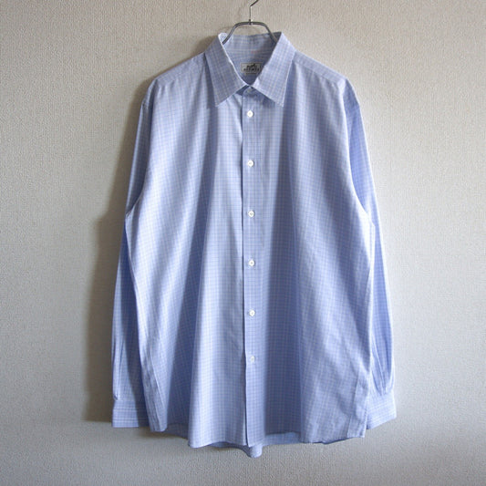 HERMES Sellier Button Cotton Checkered Shirt Size XS