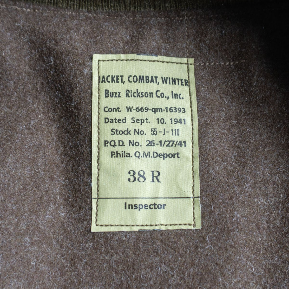 BUZZ RICKSON Tankers Cotton Twill Wool Jacket Size 38