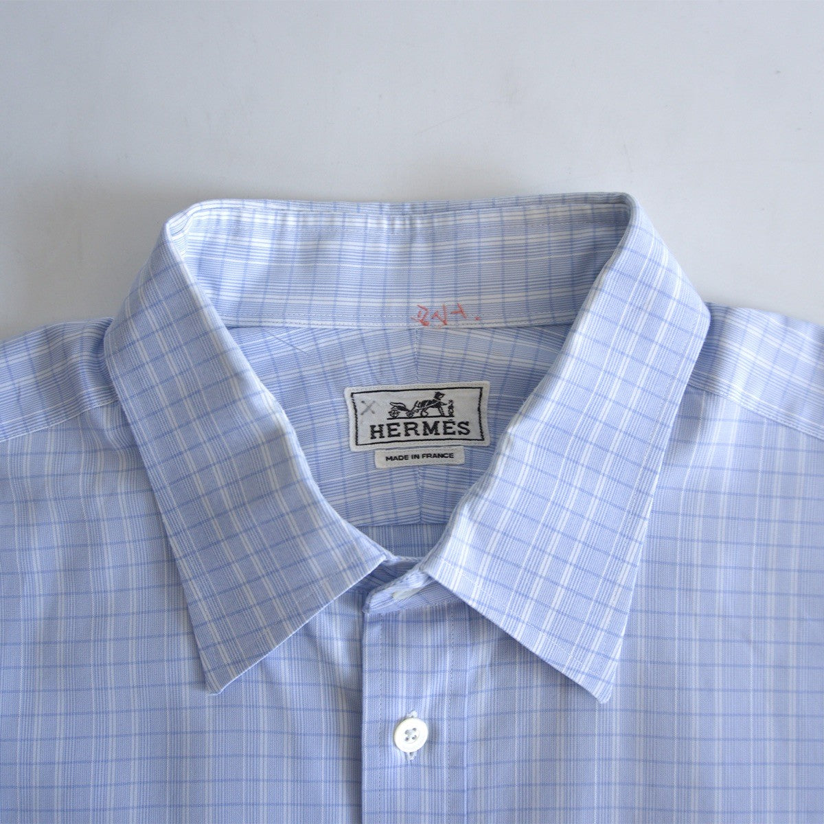 HERMES Sellier Button Cotton Checkered Shirt Size XS