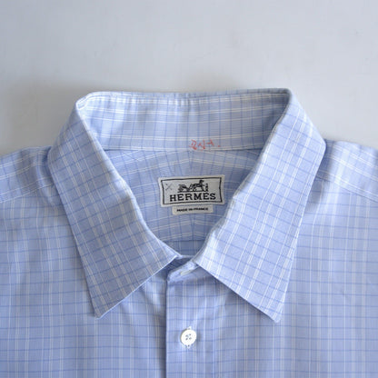 HERMES Sellier Button Cotton Checkered Shirt Size XS