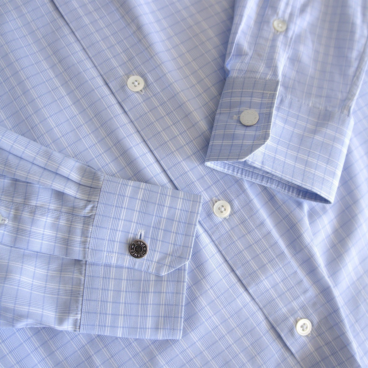 HERMES Sellier Button Cotton Checkered Shirt Size XS