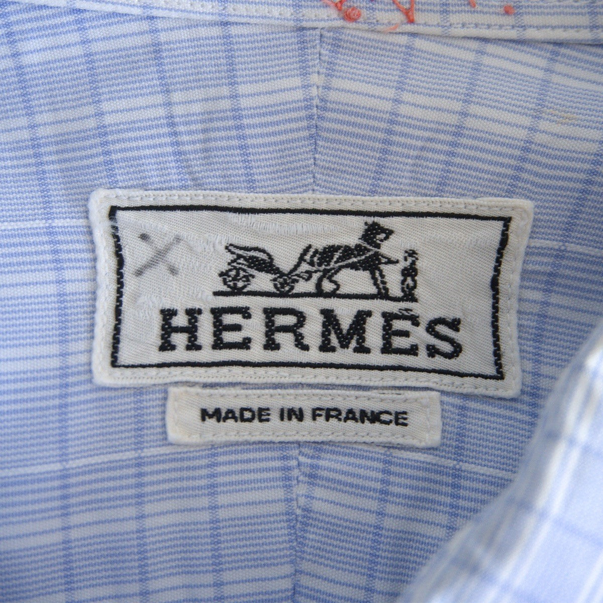 HERMES Sellier Button Cotton Checkered Shirt Size XS