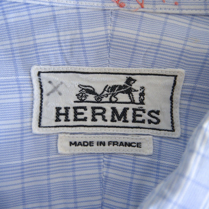 HERMES Sellier Button Cotton Checkered Shirt Size XS