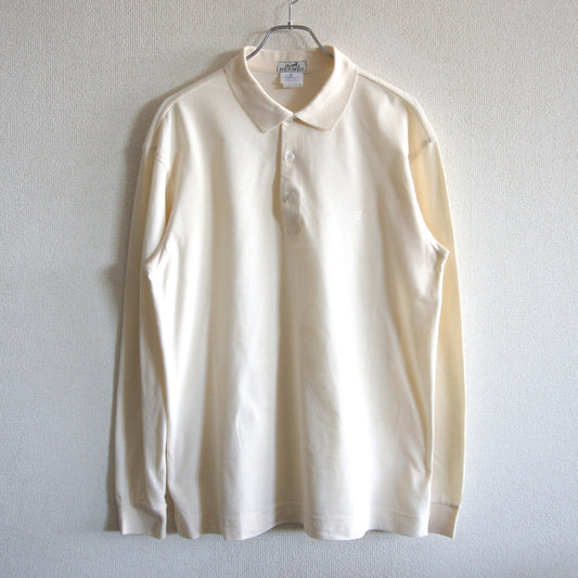 HERMES Cotton Long Sleeve Polo Shirt Ivory Size M