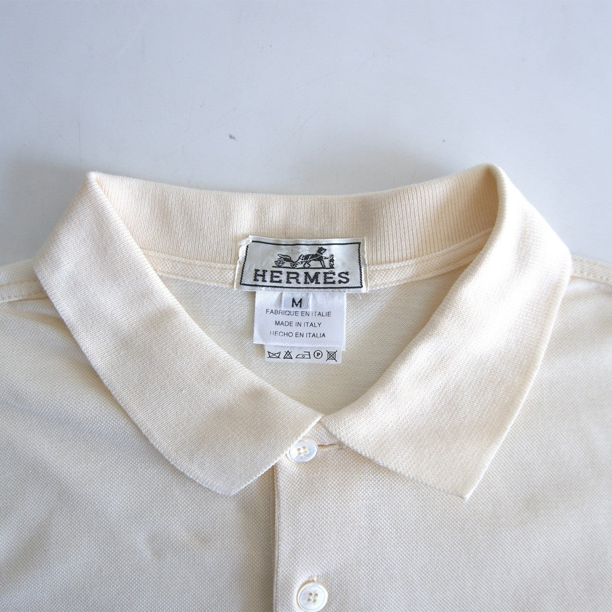 HERMES Cotton Long Sleeve Polo Shirt Ivory Size M