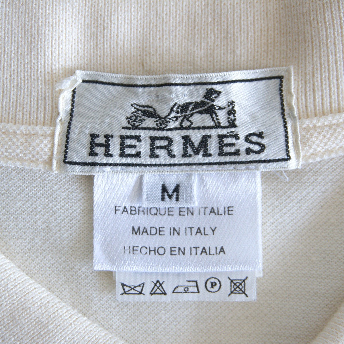 HERMES Cotton Long Sleeve Polo Shirt Ivory Size M
