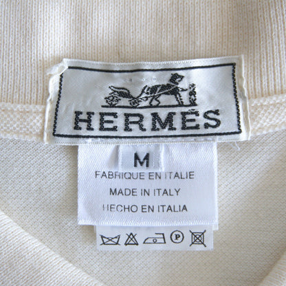 HERMES Cotton Long Sleeve Polo Shirt Ivory Size M