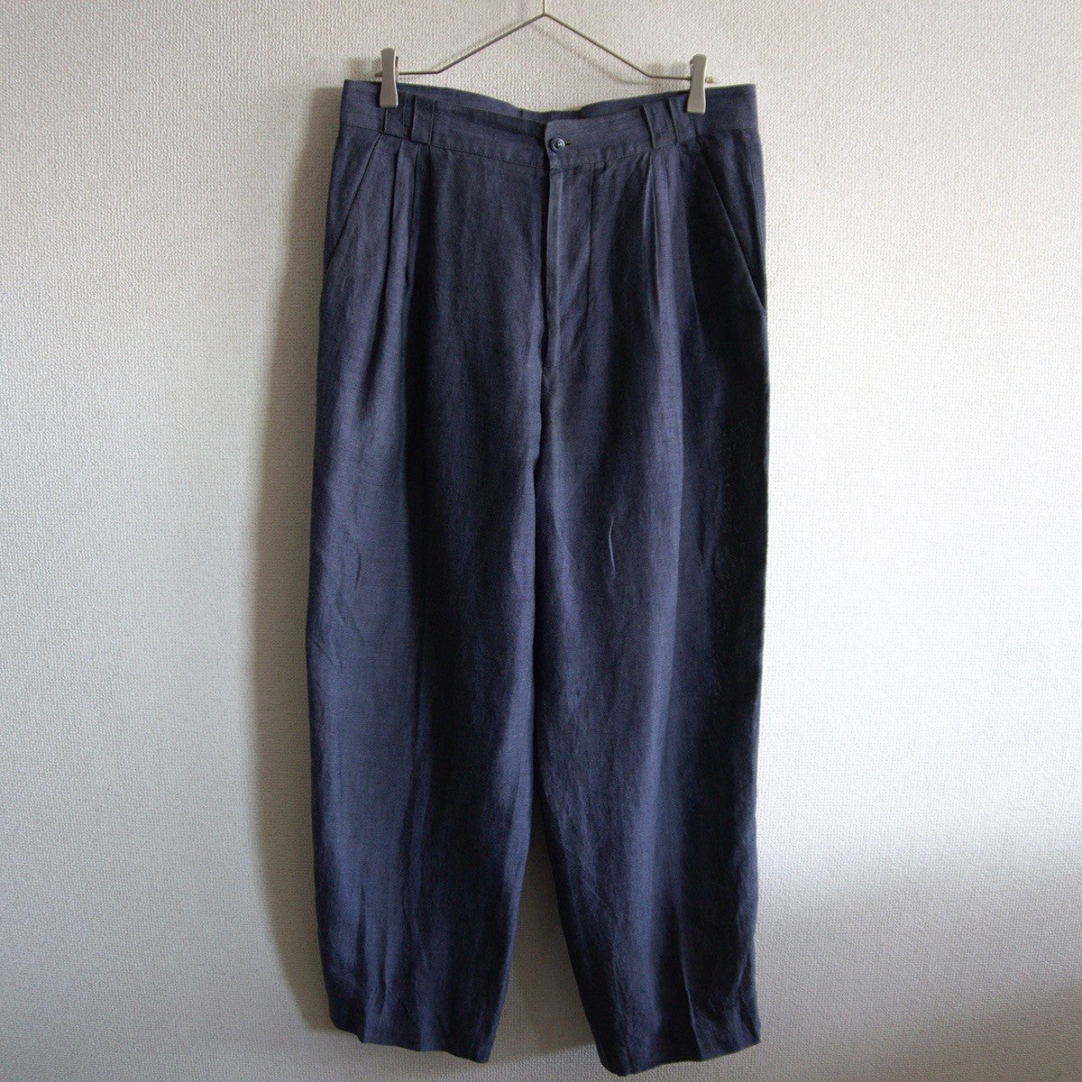 Gianni Versace 90s 3-Pleat Linen Slacks Navy Size 36