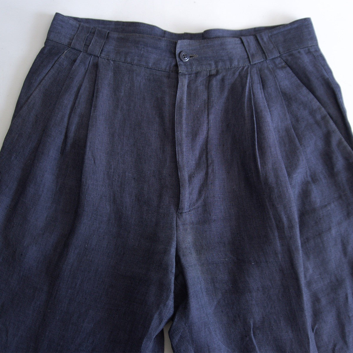 Gianni Versace 90s 3-Pleat Linen Slacks Navy Size 36
