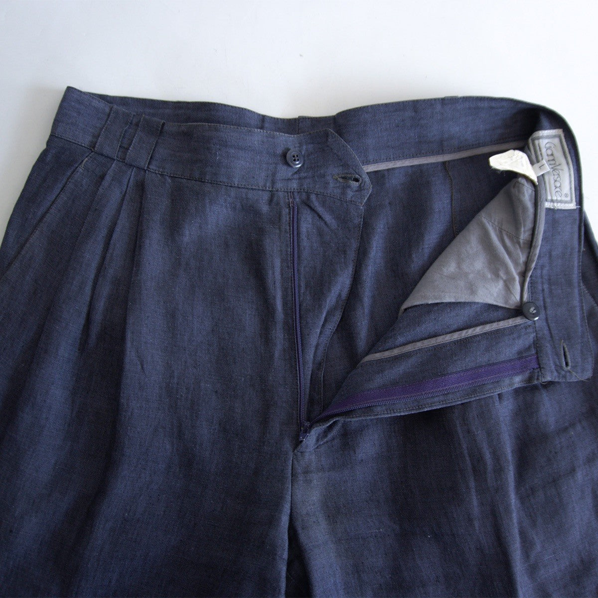 Gianni Versace 90s 3-Pleat Linen Slacks Navy Size 36