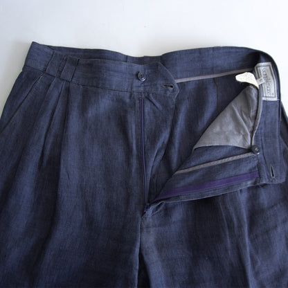 Gianni Versace 90s 3-Pleat Linen Slacks Navy Size 36