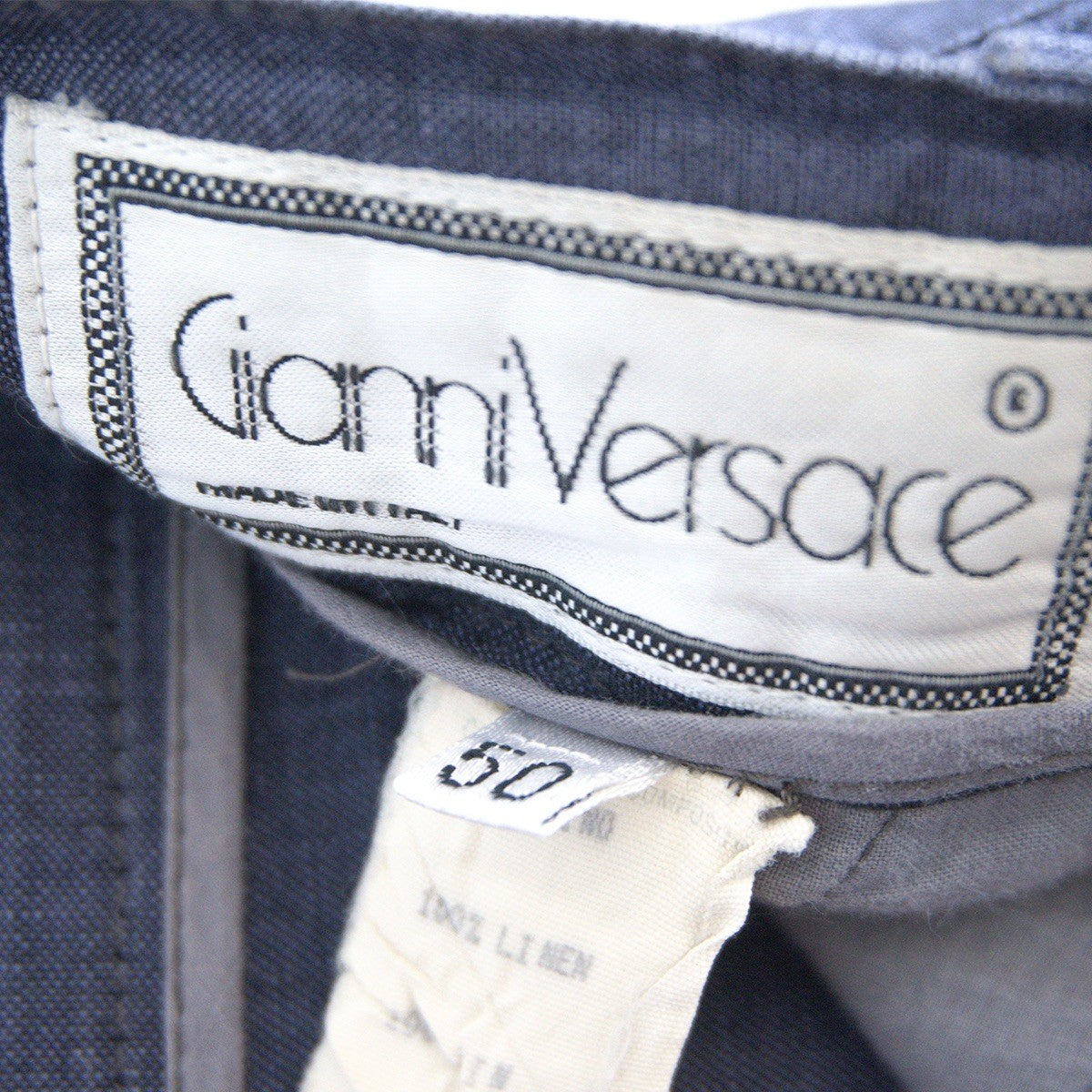 Gianni Versace 90s 3-Pleat Linen Slacks Navy Size 36