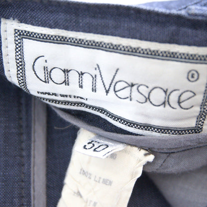 Gianni Versace 90s 3-Pleat Linen Slacks Navy Size 36