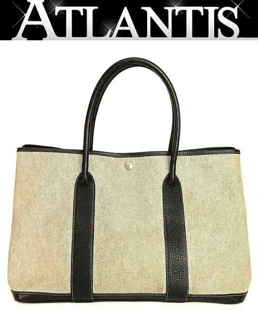 HERMES Garden Party PM Toile H Silver Hardware Tote Bag Gray
