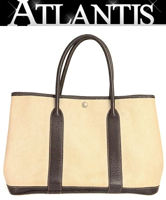 HERMES Garden Party PM Toile H Brown Silver Tote Bag