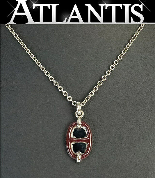 HERMES Mini Maillon PM Palladium Rouge H Necklace