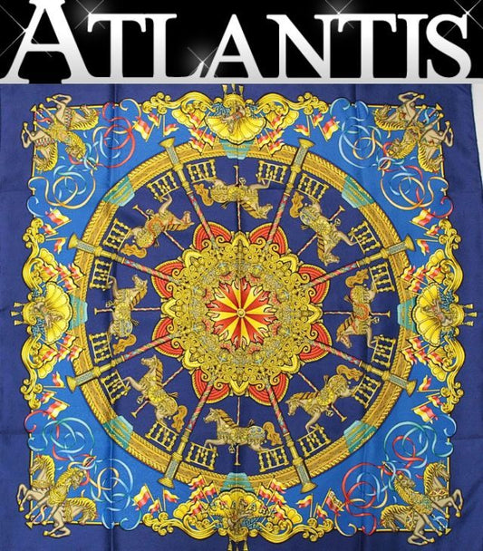 HERMES LUNA PARK Carré 90 Silk Scarf Blue
