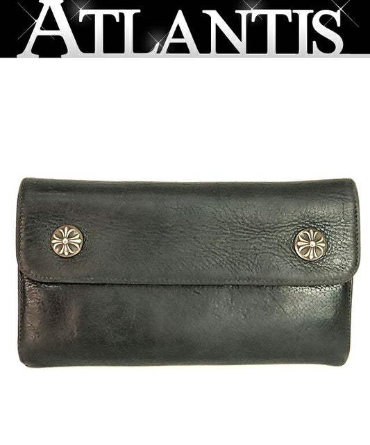 CHROME HEARTS Cross Button Wave Leather Wallet Black