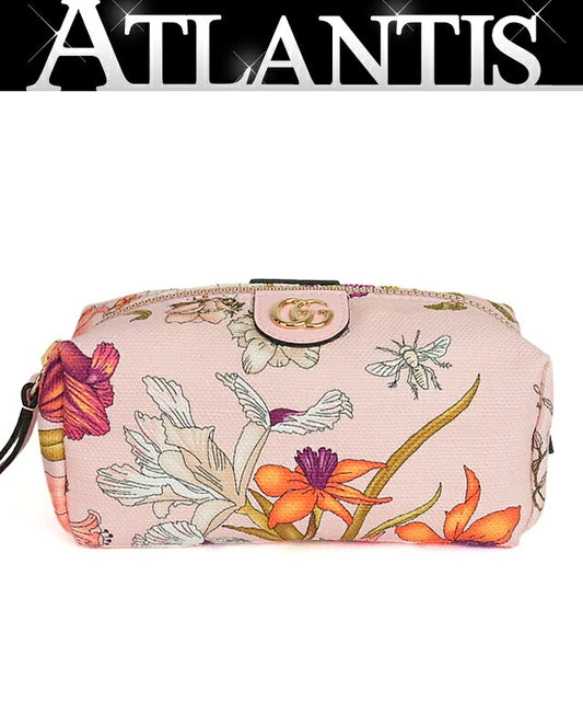 GUCCI GG Marmont Flora Canvas Pouch Pink