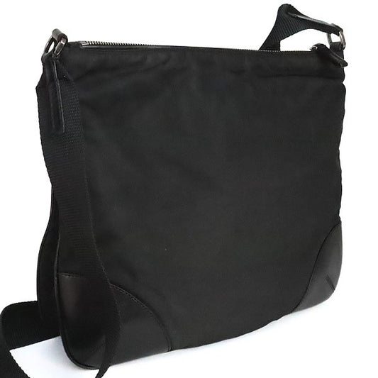 PRADA Triangle Logo Nylon Leather Shoulder Bag Black
