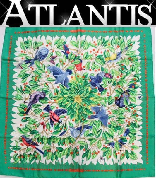 HERMES Les merises Carré 90 Scarf Green
