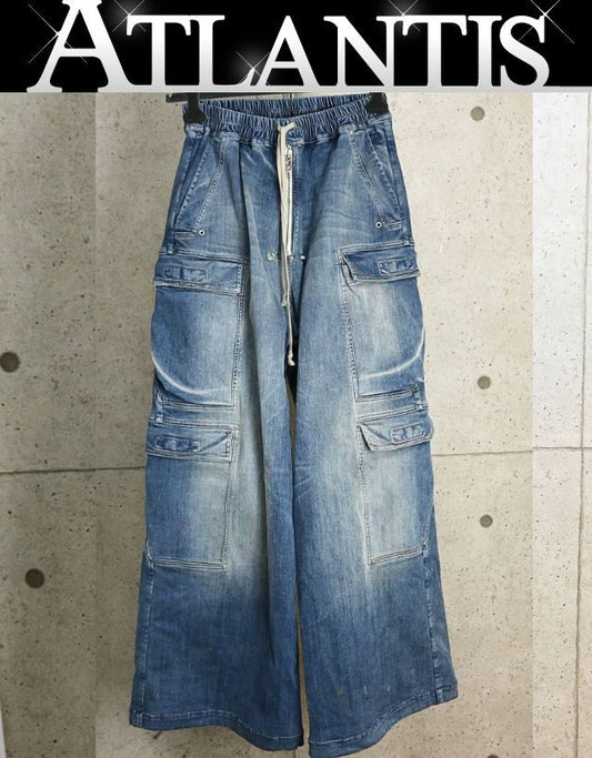RICK OWENS SS26 Double Jumbo Bela Cargo Dark Shadow Jeans Size M