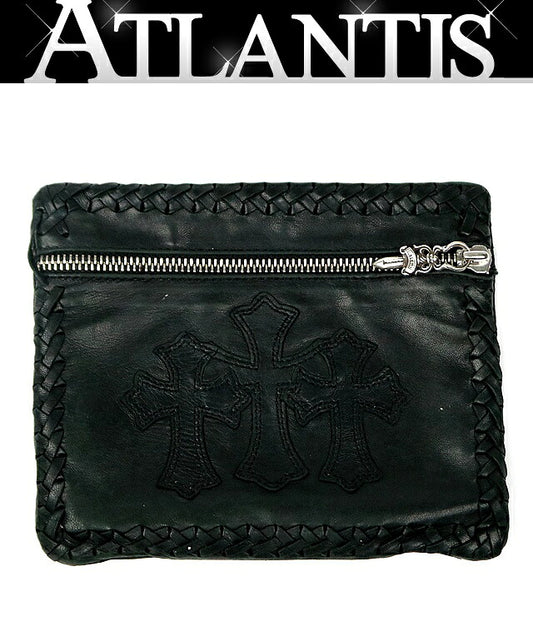 CHROME HEARTS 3 Cemetery Cross Dagger Zip Pouch Black