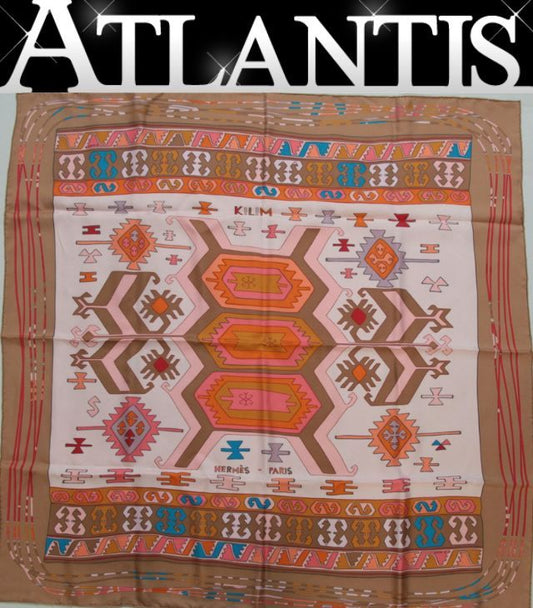 HERMES KILIM Carré 90 Silk Scarf Pink