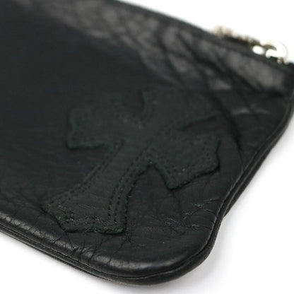 CHROME HEARTS Zipper Cross Patch Leather Coin Wallet Black