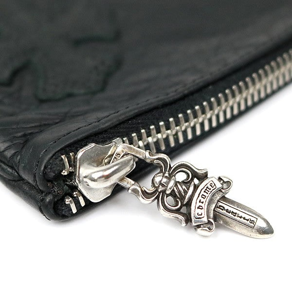 CHROME HEARTS Zipper Cross Patch Leather Coin Wallet Black