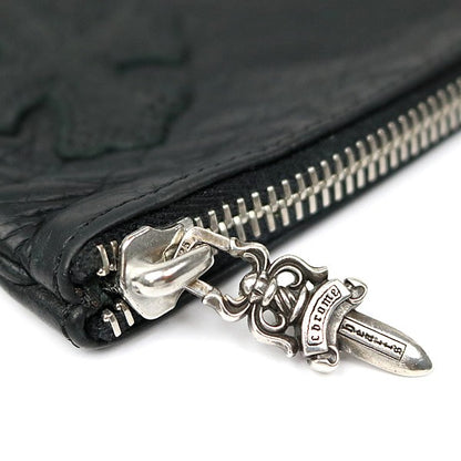 CHROME HEARTS Zipper Cross Patch Leather Coin Wallet Black