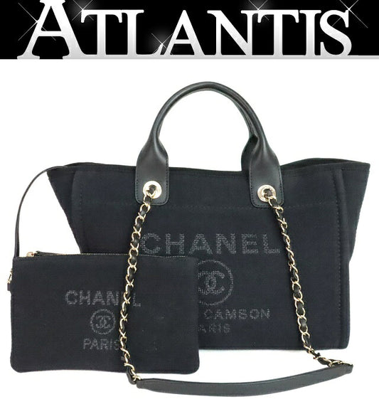 CHANEL Deauville MM Mixed Fiber Bag Black