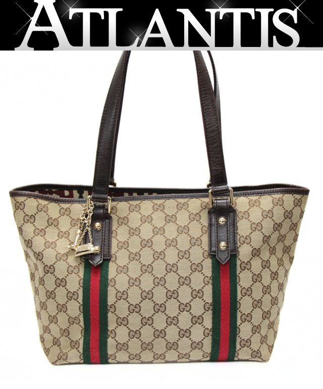GUCCI Sherry Line GG Canvas Tote Bag Beige Brown
