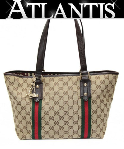 GUCCI Sherry Line GG Canvas Tote Bag Beige Brown