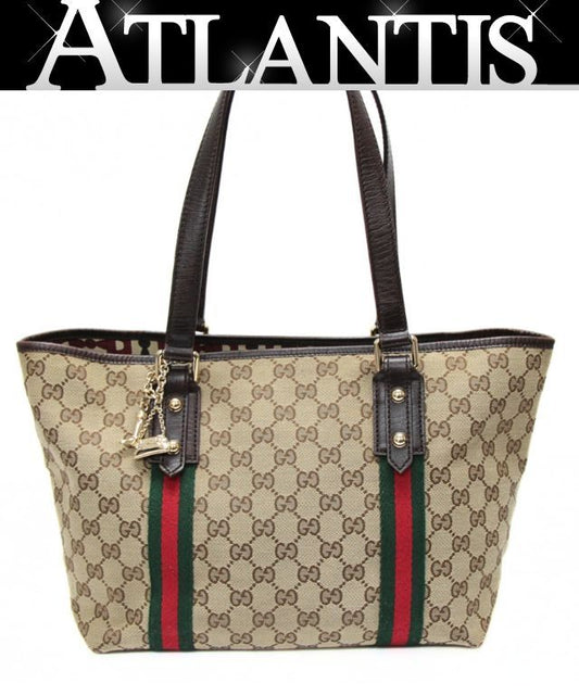 GUCCI Sherry Line GG Canvas Tote Bag Beige Brown