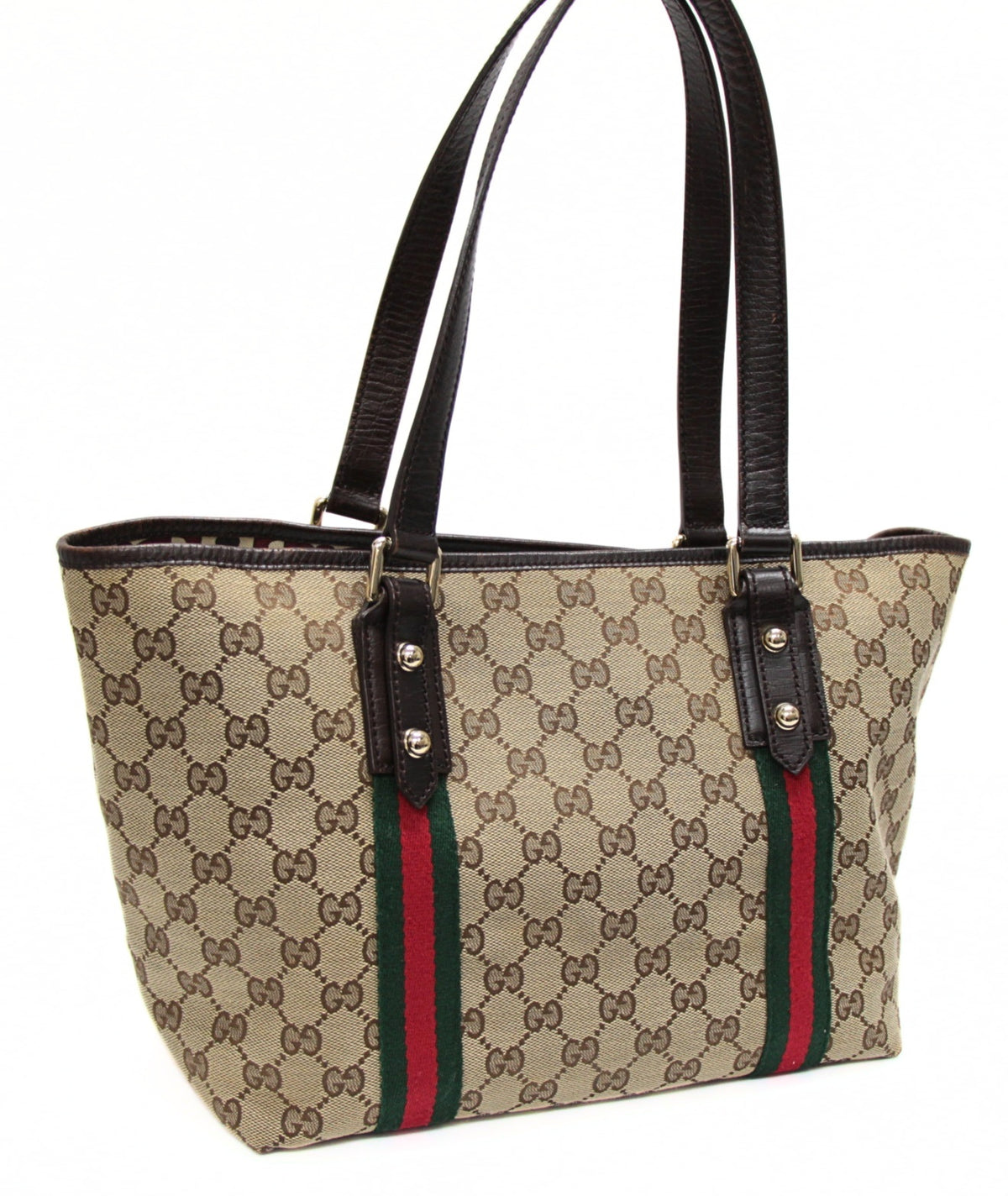 GUCCI Sherry Line GG Canvas Tote Bag Beige Brown