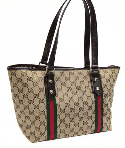 GUCCI Sherry Line GG Canvas Tote Bag Beige Brown