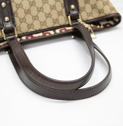 GUCCI Sherry Line GG Canvas Tote Bag Beige Brown
